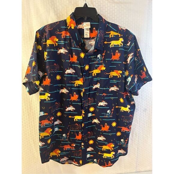 Disney Lion king Hawaiian button down short men’s xl Navy Yellow rn#111647 100 c - Picture 1 of 7